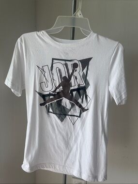 Jordan White Short Sleeve Tee with Black and Gray Jumpman Graphic